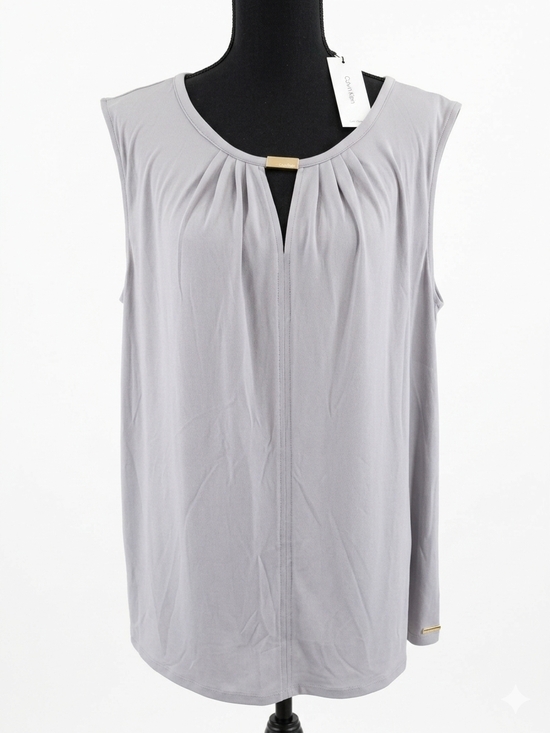 Calvin Klein Tops - Calvin Klein Sleeveless Pleat-Front Tank Top in Light Gray